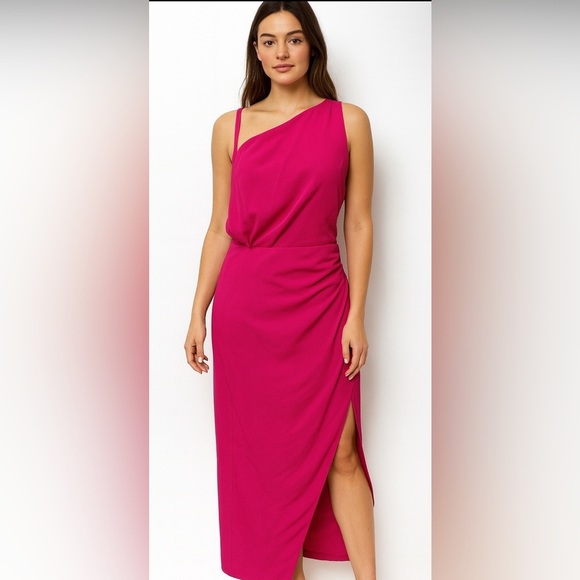 ASOS Maxi Cocktail One Shoulder Draped Dress Size 8 Pink - Picture 1 of 7